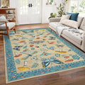 Mushroom Insect Washable Rug 5x7 Area Rugs for Bedroom Non Slip with Rubber Back Low Pile Stain Resistant Butterfly Carpet for Living Room Nursery Kitchen Dining Room Khaki Blue