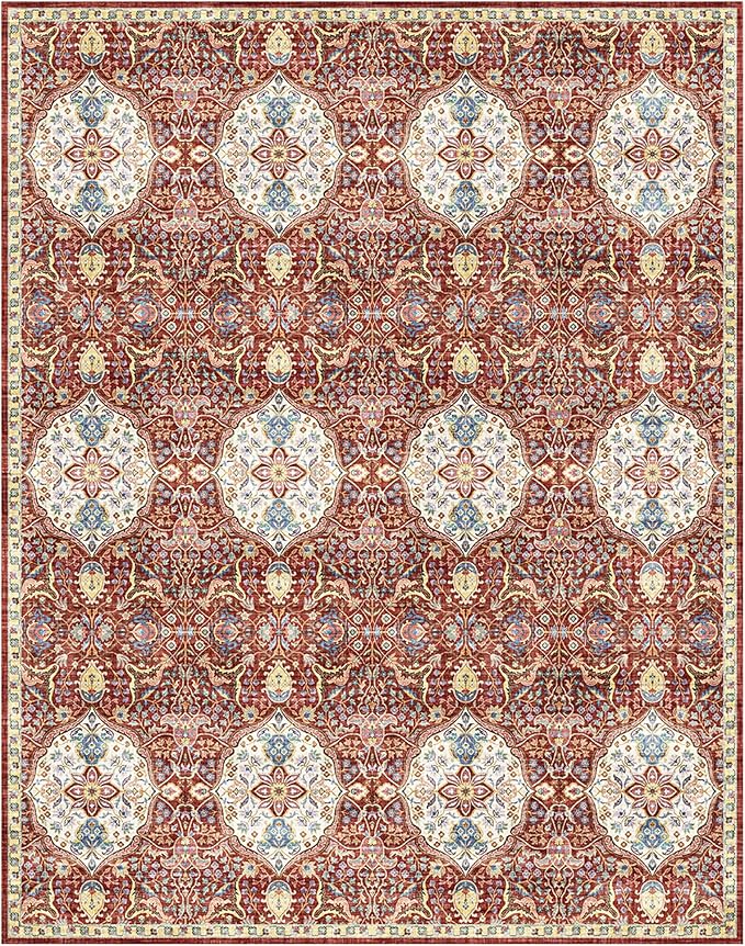 Gertmenian Indoor Bohemian Area Rug - 6x9 Medium, Non-Shedding, Ideal for High Traffic in Living Room, Bedroom, Entryway - Moroccan, Red, 26846