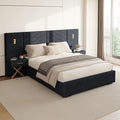DEINPPA Luxury Queen Bed Frame with Built-in Gold LED Lights and Nightstands, Queen Size Platform Bed with Oversize Upholstered Headboard, No Box Spring Needed-Gunmetal Black