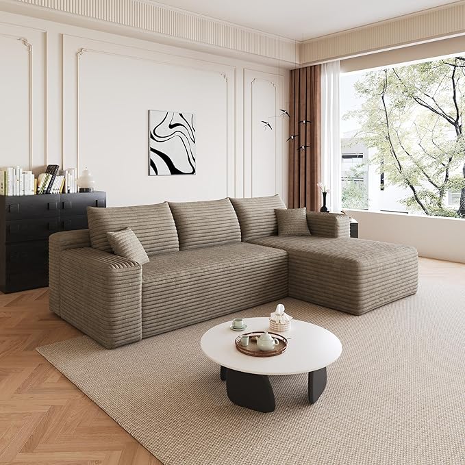 96" Sectional Couches for Living Room Modern Modular Sofa with L-Shape Couchs Upholstered Boneless Couch Deep Seat Sectional Couch with Chaise (Camel, 96" Right Facing Chaise+2Seaters)