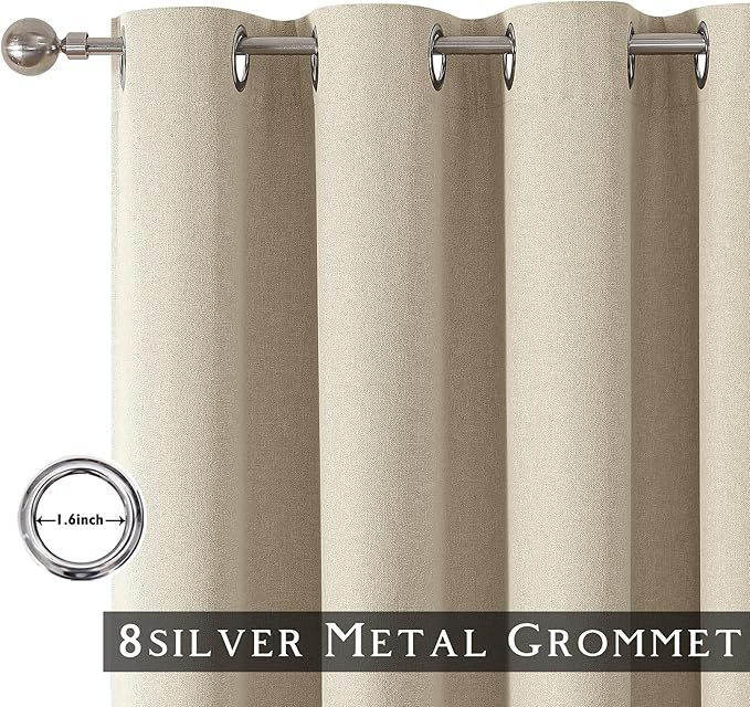 ChrisDowa 100% Blackout Natural Solid Solid Curtains 108 Inches Long 2 Panels for Bedroom Living Room,Farmhouse Room Darkening Thermal Insulated Soundproof Grommet Top Window Treatment Drapes,52x108