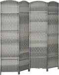 HOMCOM 4 Panel Room Divider, 6' Tall Folding Privacy Screen, Hand-Woven Freestanding Wood Partition for Home Office, Bedroom, Mixed Gray