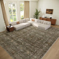 Washable 9x12 Area Rugs for Living Room, Boho Non-Slip Vintage Distress Lager Rugs for Bedroom Dining Room Nursery Office, 0.3" Neutral Oriental Throw Thin Carpet, Rust/Multi