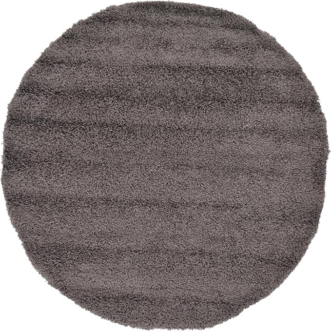 Unique Loom Solid Shag Collection Area Rug (6' 1" Round, Graphite Gray)