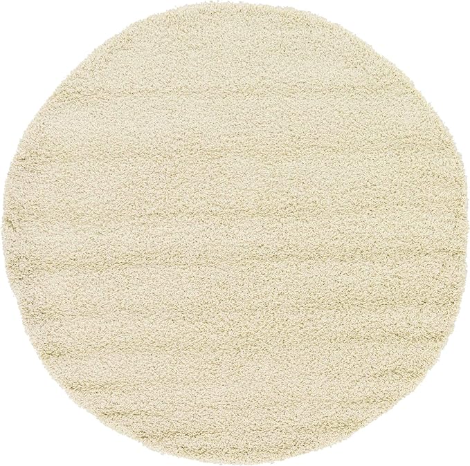 Unique Loom Solid Shag Collection Area Rug (6' 1" Round, Pure Ivory)