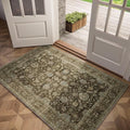 Washable 2x3 Entryway Rug, Boho Non-Slip Door Mat Vintage Distress Small Rugs for Kitchen Nursery Office Bedroom, 0.3" Neutral Oriental Throw Carpet with Cushioning Pad, Tan/Flaxen/Multi