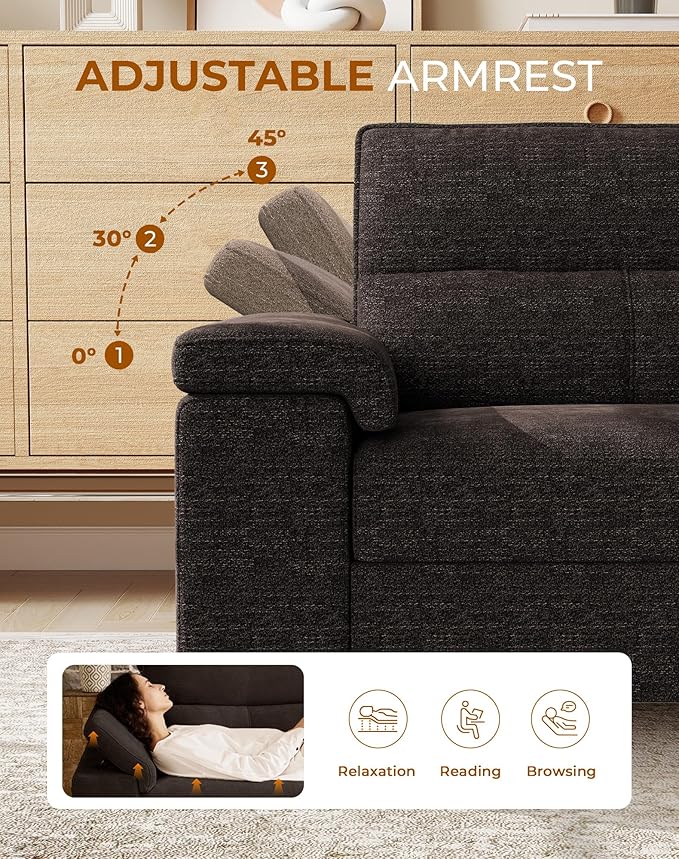 71.25" Modern Sofa Couch for Living Room, Deep Seat Sofas with 8” Cushion, Comfy 2-Seater Chenille Loveseat with Convertible Armrest, Removable Sofa Cover, High Leg (Dark Gray)