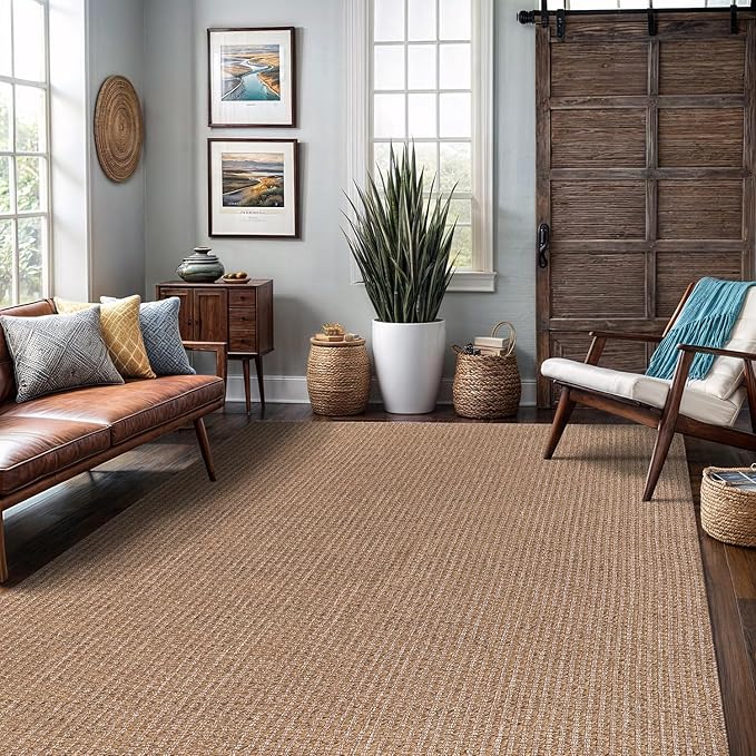 Easy Jute Rug 8x10 Indoor Outdoor Natural Rugs Solid Fiber Rug Woven Area Rug Boho Easy Clean Inside Carpet for Living Room Bedroom Dining Room Hallway or Outdoor Patio Porch (8 X 10 Natural)