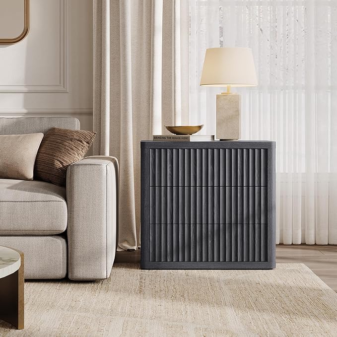 SICOTAS Night Stand Oversized Extra Large Nightstand with 3 Drawers Side Table with Storage Modern Bedside Table 27.5" W Nightstands for Bedroom Fluted End Table for Dorm Room Sofa Couch Home Office