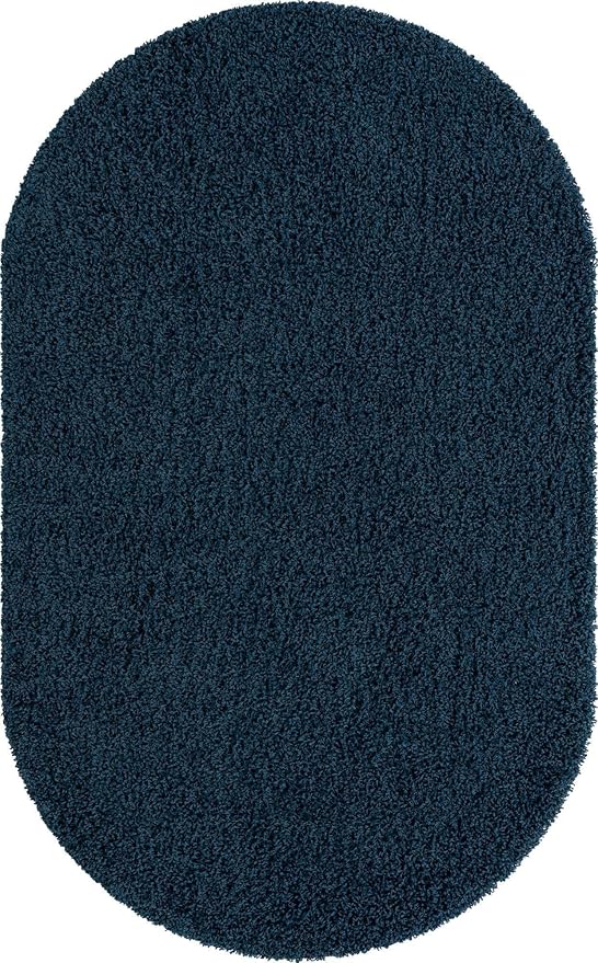 Unique Loom Solid Shag Collection Area Rug (5' 1" x 8' Oval, Sapphire Blue/ Navy Blue)
