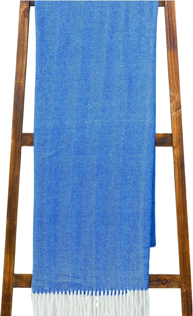 Alashan Cotton Acrylic Adirondack Herringbone Woven Throw - Throw Blanket - Regatta Blue