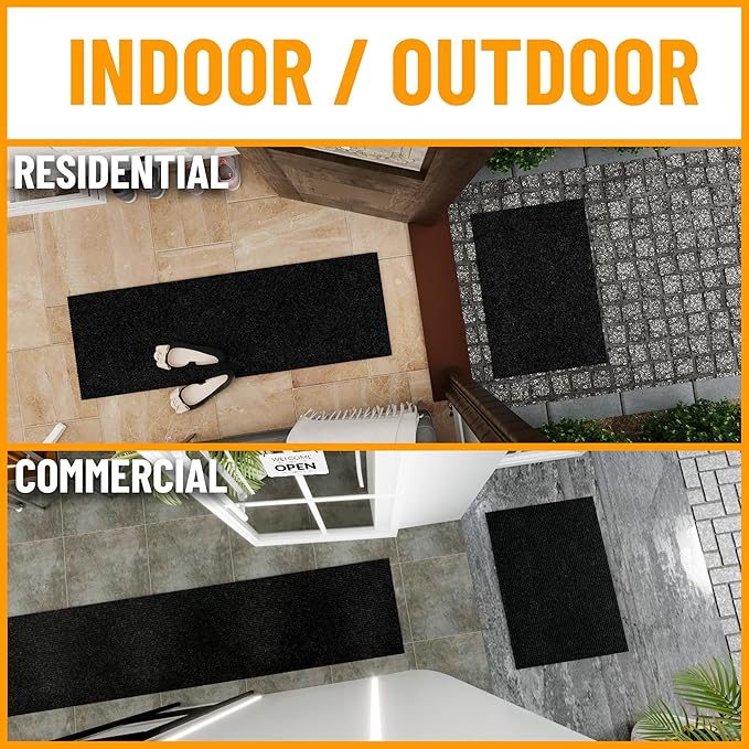 Ottomanson 2'7" x 28' Hallway Runner with Scraper Pile - Extra Durable Non-Slip Rug Mat for Indoor & Outdoor Use - Ideal for Kitchen, Entryway & Garage - High-Traffic Carpet, Black