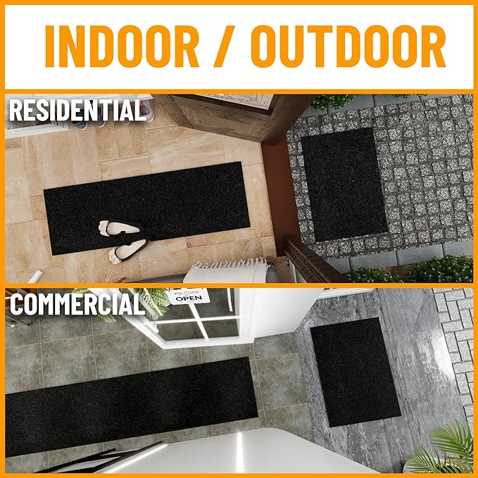 Ottomanson 2'7" x 25' Hallway Runner with Scraper Pile - Extra Durable Non-Slip Rug Mat for Indoor & Outdoor Use - Ideal for Kitchen, Entryway & Garage - High-Traffic Carpet, Black