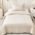 MarCielo 3-Piece 100% Cotton Oversized Bedspread Lightweight Quilt Coverlet Embroidery Farmhouse Bedding Set T0 (Yellowish Beige, Twin (68"x86"))