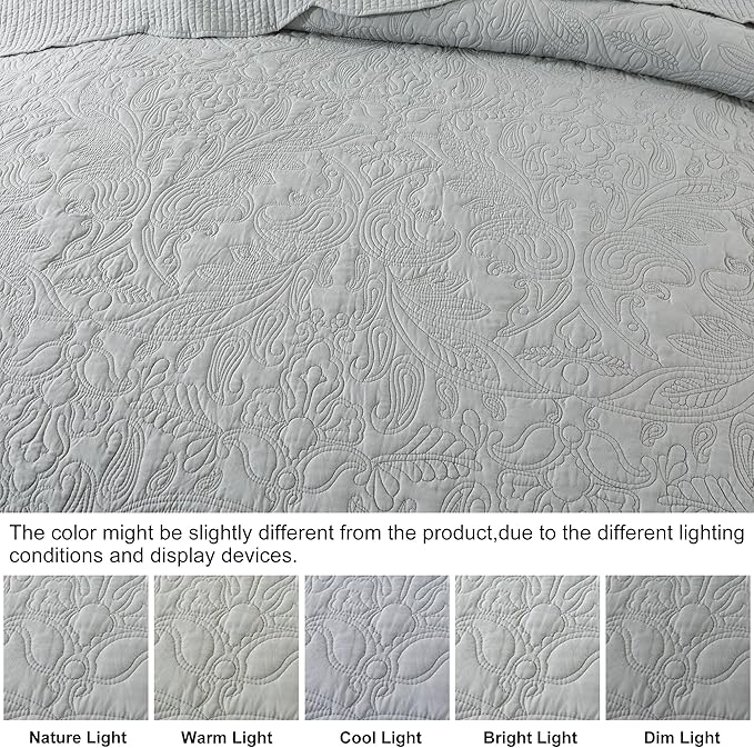 HoneiLife Oversized King Bedspreads - California King Quilt 128x120, 4-Piece Cal King Quilt Sets,Rustic Bedding Sets King Size,Extra Large Coverlets Lightweight Bed Cover for All Season Use-Grey
