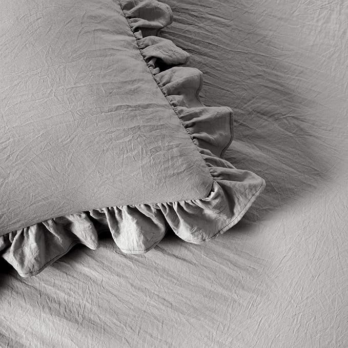Lush Decor Ruffle Skirt Bedspread Set - 3-Piece Luxurious Farmhouse Bedding - Elegant Ruffle Detail - Timeless Style - Soft Lightweight Sheets - King, Dark Gray