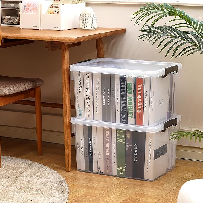 Citylife 48 QT 6 Packs Plastic Storage Bins with Lids and Secure Latching Buckles Clear Stackable Storage Containers for Organizing Durable Storage Box