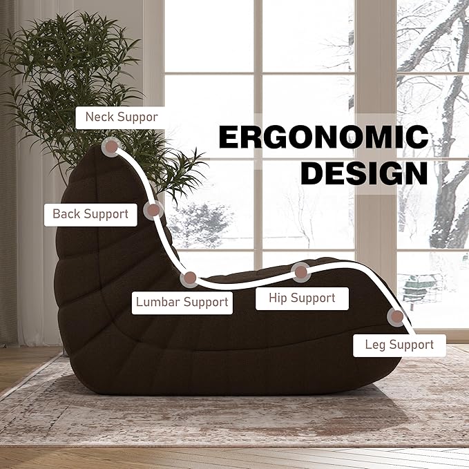 Bean Bag Chair, Memory Foam Bean Bag Sofa Large Bean Bag Chair for Adults, Bean Bag Chairs for Teens with High Density Comfortable Foam, Memory Foam Lazy Sofa for Living Room, Bedroom (Coffee)