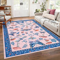 Mushroom Insect Washable Rug 5x7 Area Rugs for Bedroom Non Slip with Rubber Back Low Pile Stain Resistant Modern Butterfly Carpet for Living Room Nursery Kitchen Dining Room Blue Pink