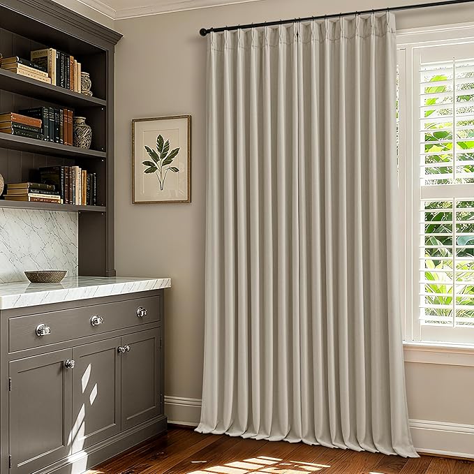 Beige Oatmeal Linen Pinch Pleated 100% Blackout Curtains 90 Inch Length 2 Panels Set Pinch Pleat Curtains Black Out Blocking Room Darkening Drapes with Liner for Bedroom Living Room Window 40x90