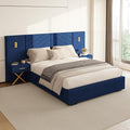 DEINPPA Luxury Queen Bed Frame with Built-in Gold LED Lights and Nightstands, Queen Size Platform Bed with Oversize Upholstered Headboard, No Box Spring Needed-Royal Blue