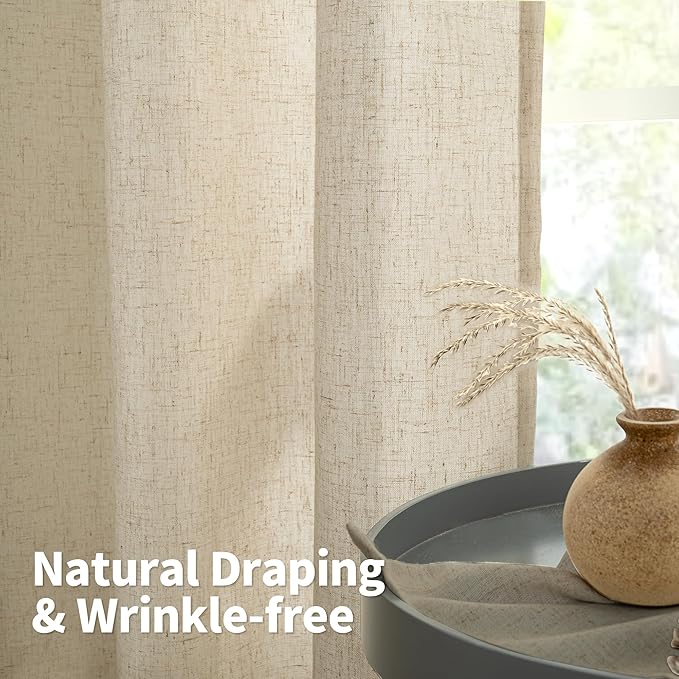 YoungsTex Extra Long Linen Curtains 95 Inch Length for Farmhouse Living Room - Burlap Tan Light Filtering Drapes Grommet Privacy for Country Bedroom, 2 Panels, 52 X 95 Inch