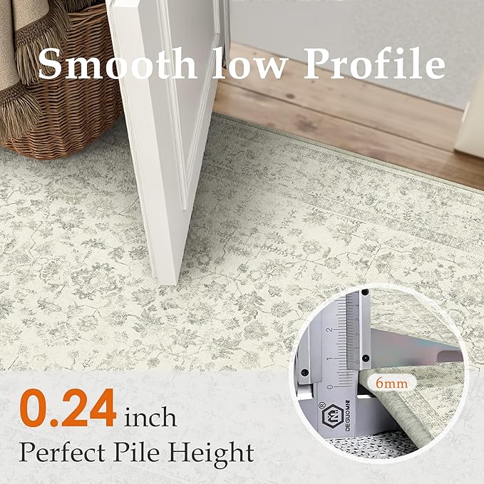 3x5 Grey Area Rug Non Slip Vintage Office Entryway Rug Distressed Machine Washable Kitchen Carpet Traditional Retro Floral Accent Throw Door Mat for Bedroom Bathroom Dining Living Room