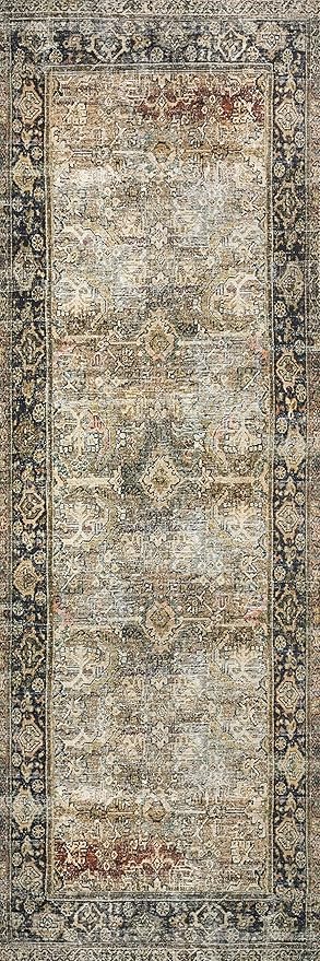 Loloi Layla Collection LAY-03 Olive/Charcoal 2'-6" x 12'-0" .13" Thick Runner Rug, Soft, Durable, Vintage Inspired, Distressed, Low Pile, Non-Shedding, Easy Clean, Printed, Living Room Rug