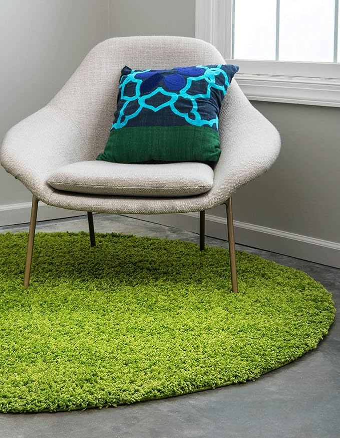 Unique Loom Solid Shag Collection Area Rug (8' Round, Grass Green)