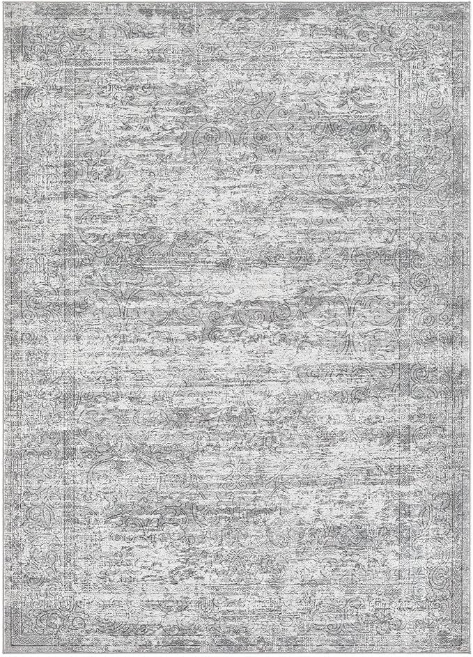 Area Rug Living Room Rugs - 5x7 Abstract Large Soft Indoor Washable Rug Neutral Modern Low Pile Carpet for Bedroom Dining Room Farmhouse Home Office - Vintage Grey