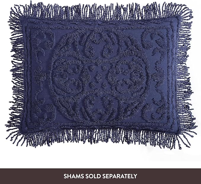 Beatrice Home Fashions Medallion Chenille Bedspread, Full, Navy