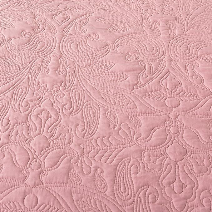 HoneiLife California King Quilt - Oversized King Bedspreads 128x120, 4-Piece Cal King Quilt Sets,Rustic Bedding Sets King Size,Reversible Coverlets Lightweight Bed Cover for All Season Use-Pink