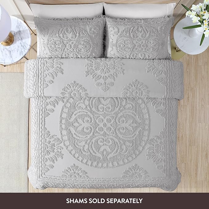 Beatrice Home Fashions Medallion Chenille Bedspread, Full, Gray