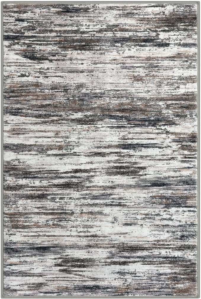 3x5 Modern Abstract Area Rug for Entryway, Grey Brown Super Soft Washable Rug with Non-Slip, Low-Pile Door Mat Indoor for Living Room Bedroom, Carpet with Non-Shedding