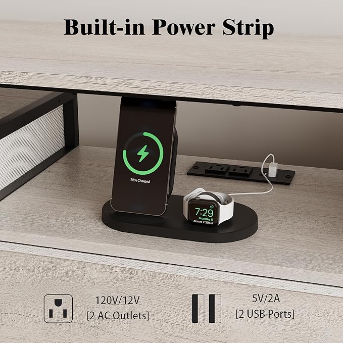 LUMTOK 11 Drawers Dresser with Fabric Drawers,Charging Station, LED Lights and Shelves for Bedroom Storage Organization (Greige)