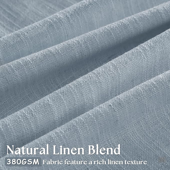 Blue Grey 90 Inch Linen Curtains Pinch Pleated for Living Room Bedroom Dining Boho Coastal Light Filtering Pinch Pleat Drapes Hooks Rings Back Tab Semi Sheer Dusty Blue Window Curtains 2 Panels