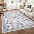 Washable Rug 5x7 Area Rugs for Living Room, Mushroom Insect Rug for Bedroom, 5x7 Rug Non Slip Throw Rugs with Rubber Back, Low Pile Stain Resistant Modern Carpet for Dining Room Dorm,Beige