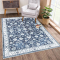Bloom Rugs Washable Non-Slip 4' x 6' Rug - Dark Blue Traditional Bordered Area Rug for Living Room, Bedroom, Dining Room, and Kitchen - Exact Size: 4' x 6'