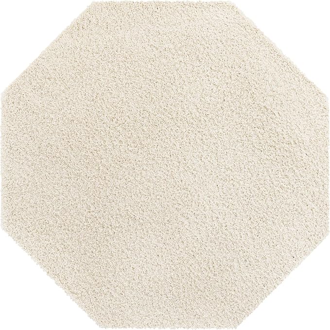 Unique Loom Solid Shag Collection Area Rug (8' Octagon, Snow White)