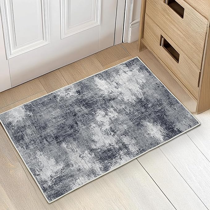 AMADA HOMEFURNISHING Washable Entry Rug,2x3 Modern Abstract Rug with Low Pile and Non-Slip Backing, Small Rug with Abstract Pattern for Entryway, Kitchen and Living Room, Grey