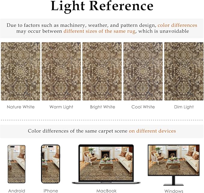 5x7 Vintage Area Rug Brown Washable Living Room Large Non Slip Carpet Bedroom Indoor Office Low Pile Traditional Distressed Retro Floral Accent Rug for Dining Room Bathroom Kitchen