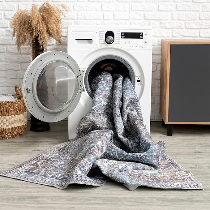 Bloom Rugs Washable 5' x 7' Rug - Slate Gray/Blue Traditional Area Rug for Living Room, Bedroom, Dining Room, and Kitchen - Exact Size: 5' x 7'