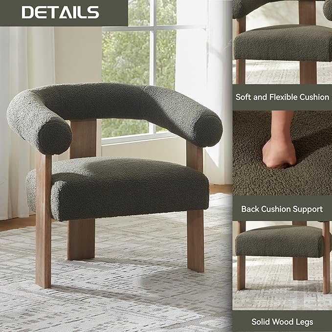 VKNOW Accent Chair Living Room Chairs Set of 2, Modern Upholstered Arm Chair with Solid Wood Legs, Comfy Barrel Accent Chairs for Living Room, Bedroom, Green