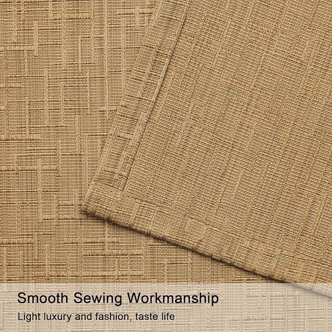 Jacquard Linen Curtains 72 inch Length 2 Panels Thick Faux Linen Blended Window Drapes Burlap Textured Curtains with Grommet for Living Room Bedroom Farmhouse (52x72 Light Coffee) Natural