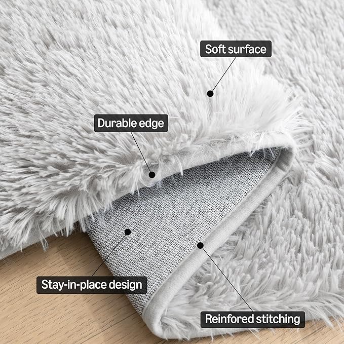 Amazon Basics Fluffy Washable Round Area Rug, Circle Shaggy Carpet for Living Room, Bedroom, Nursery, 4'R, Gray