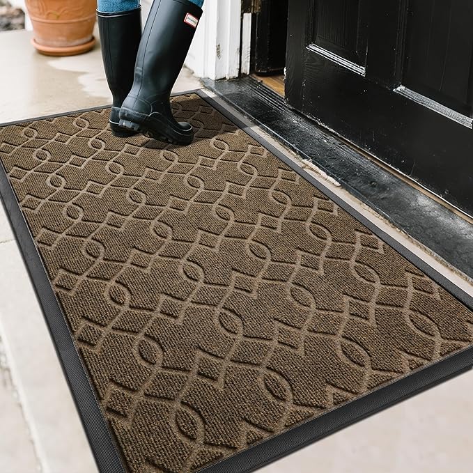 Yimobra Large Door Mat 47x32, All-Season Waterproof Doormat Outdoor Entrance, Heavy Duty Non-Slip Outside Door Mat for Garage Patio Proch Entryway Indoor, Easy Clean, Brown