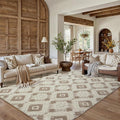 Ivory Brown 8x10 Area Rug Washable Living Room Moroccan Shag Carpet Non Slip Soft Neutral Boho Plush Pile Large Throw Rug for Office Bedroom Dining Room Playroom