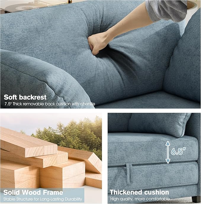 51" Loveseat Sleeper Sofa Bed, Chenille Convertible Floor Sofa Bed for Small Spaces, Folding Couch Bed with Deep Seat, 2 Pillows & Solid Frame, Pull Out Couch for Living Room, Light Blue