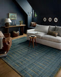 Loloi Chris Loves Julia Calvin Collection CLV-02 Ocean/Olive 5'-3" x 5'-3" Round Area Rug Checkered Neutral Soft Living Room Bedroom Carpet