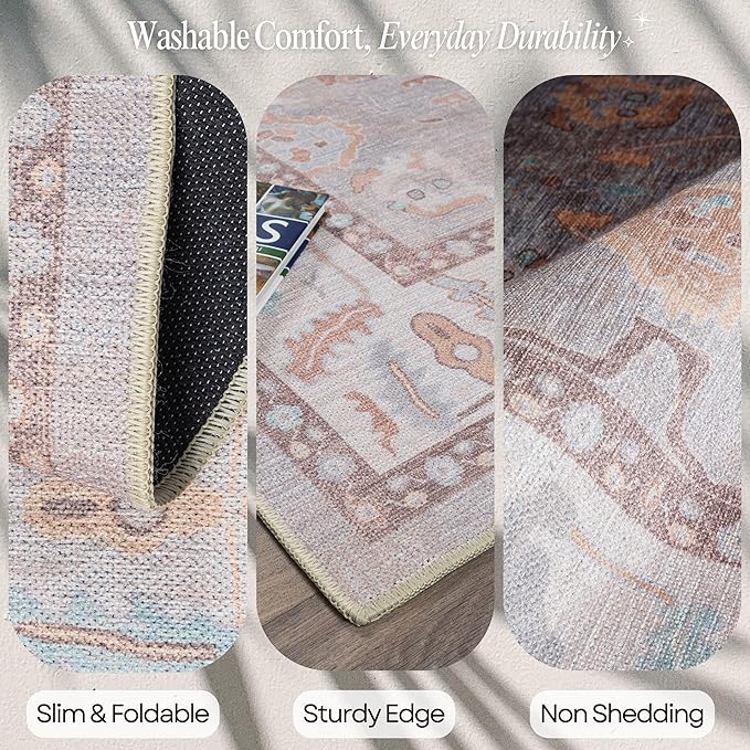 Fame Rugs Brown Modern Oushak Rug 6x9, Vintage Turkish Colorful Oriental Antique Inspired Washable Large Area Rugs, Luxury Living Room Bedroom (382MB, 6' x 9')